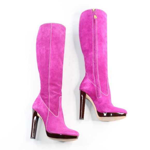 Dsquared2 Pink Leather Knee High Full Zip Boots #137 - Picture 11 of 13